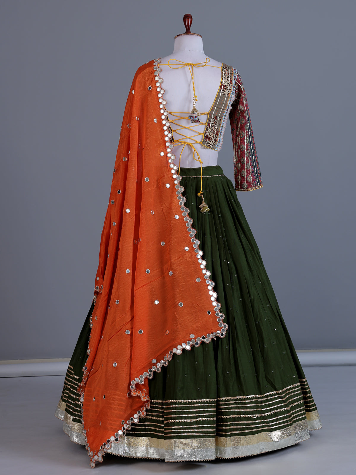 Green tissue silk navratri wear lehenga choli