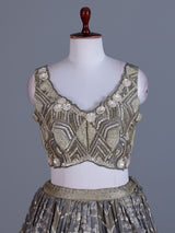Charcoal grey jacquard lehenga choli with zardosi work