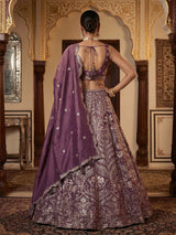 Mauve plum wine Banarasi silk lehenga choli with dupatta