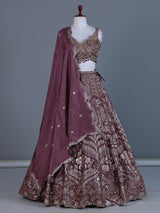 Mauve plum wine Banarasi silk lehenga choli with dupatta