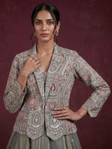 Grey Indo-western jacquard lehenga choli with jacket