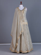 Beige jacquard embellished lehenga choli with tissue dupatta