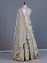 Beige jacquard embellished lehenga choli with tissue dupatta