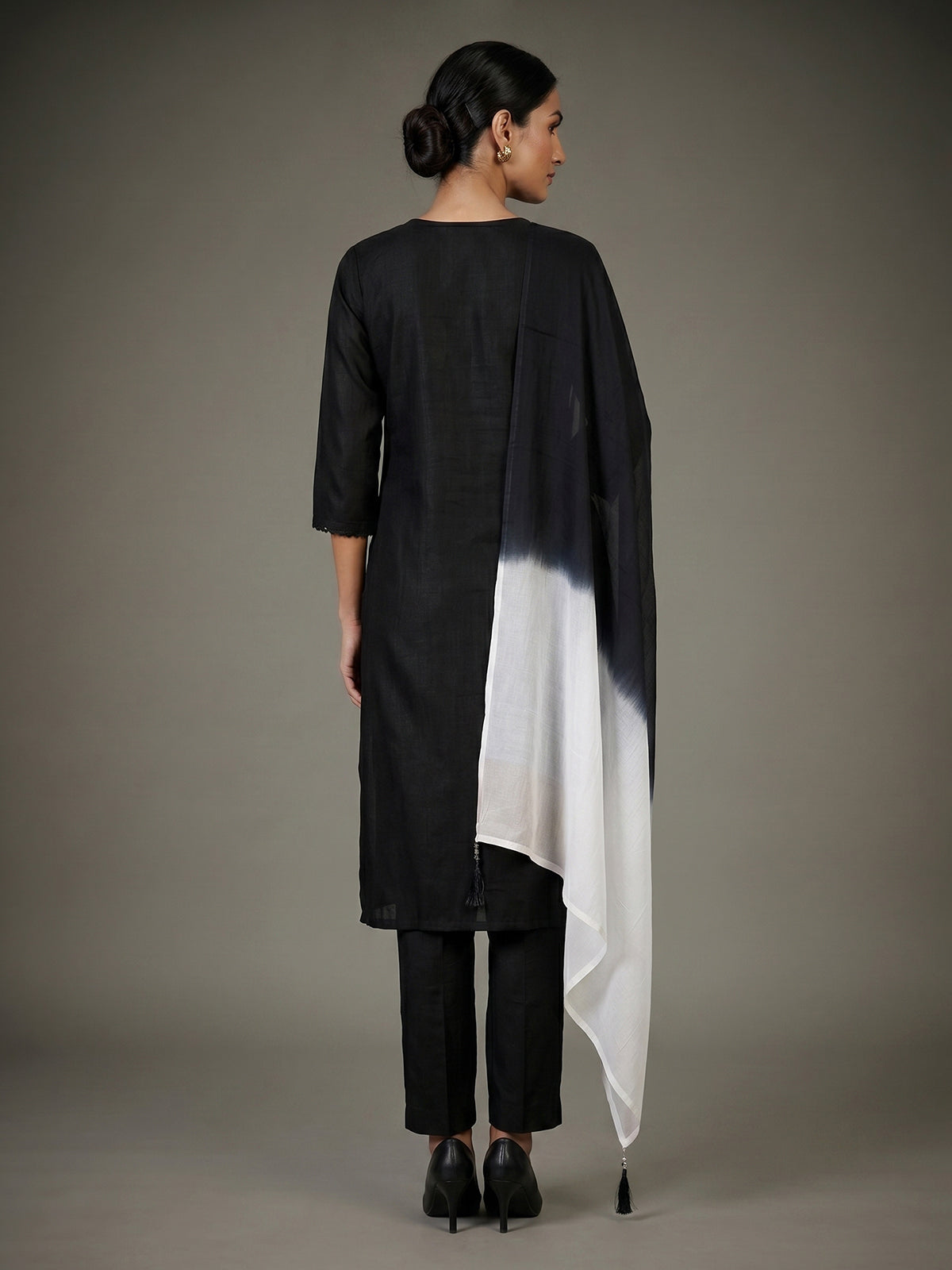 Black cotton silk kurti set with dupatta