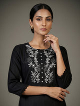 Black cotton silk kurti set with dupatta