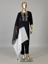 Black cotton silk kurti set with dupatta