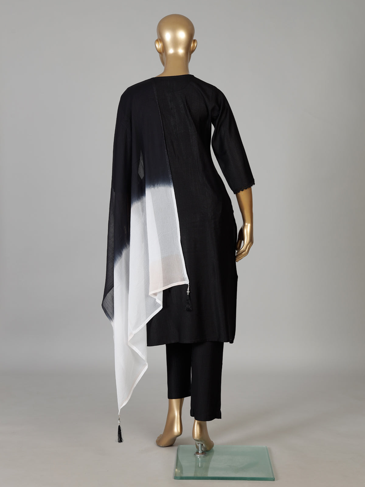 Black cotton silk kurti set with dupatta
