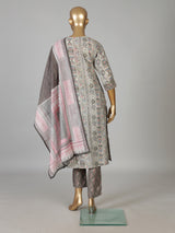 Beige cotton silk kurti set with printed dupatta