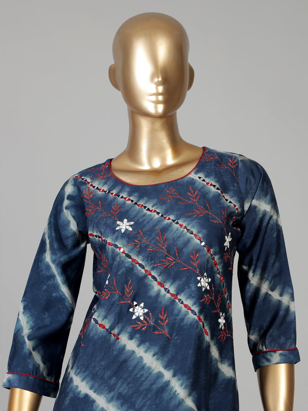 Navy cotton silk festive wear kurti set with print