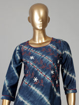 Navy cotton silk festive wear kurti set with print