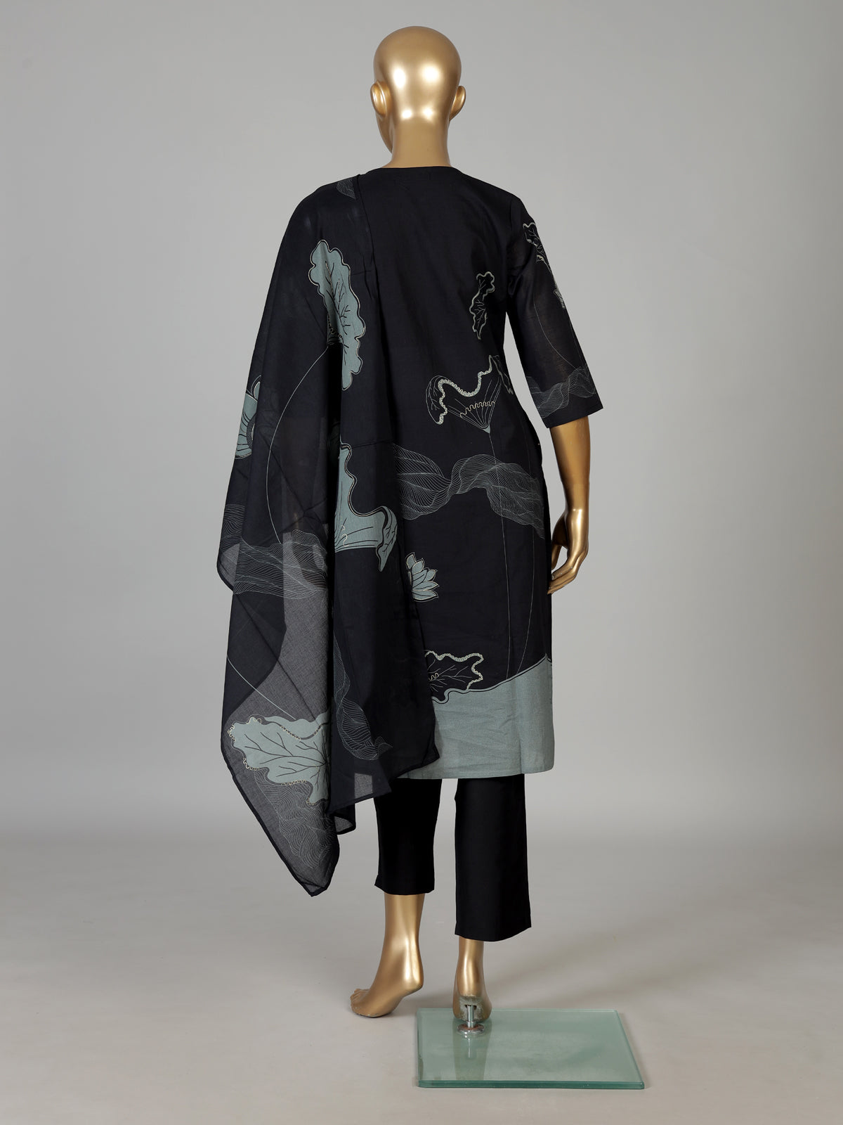 Black cotton festive wear kurti set with dupatta