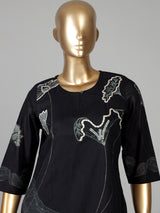 Black cotton festive wear kurti set with dupatta