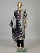 Dusty beige cotton silk kurti set with ethnic print