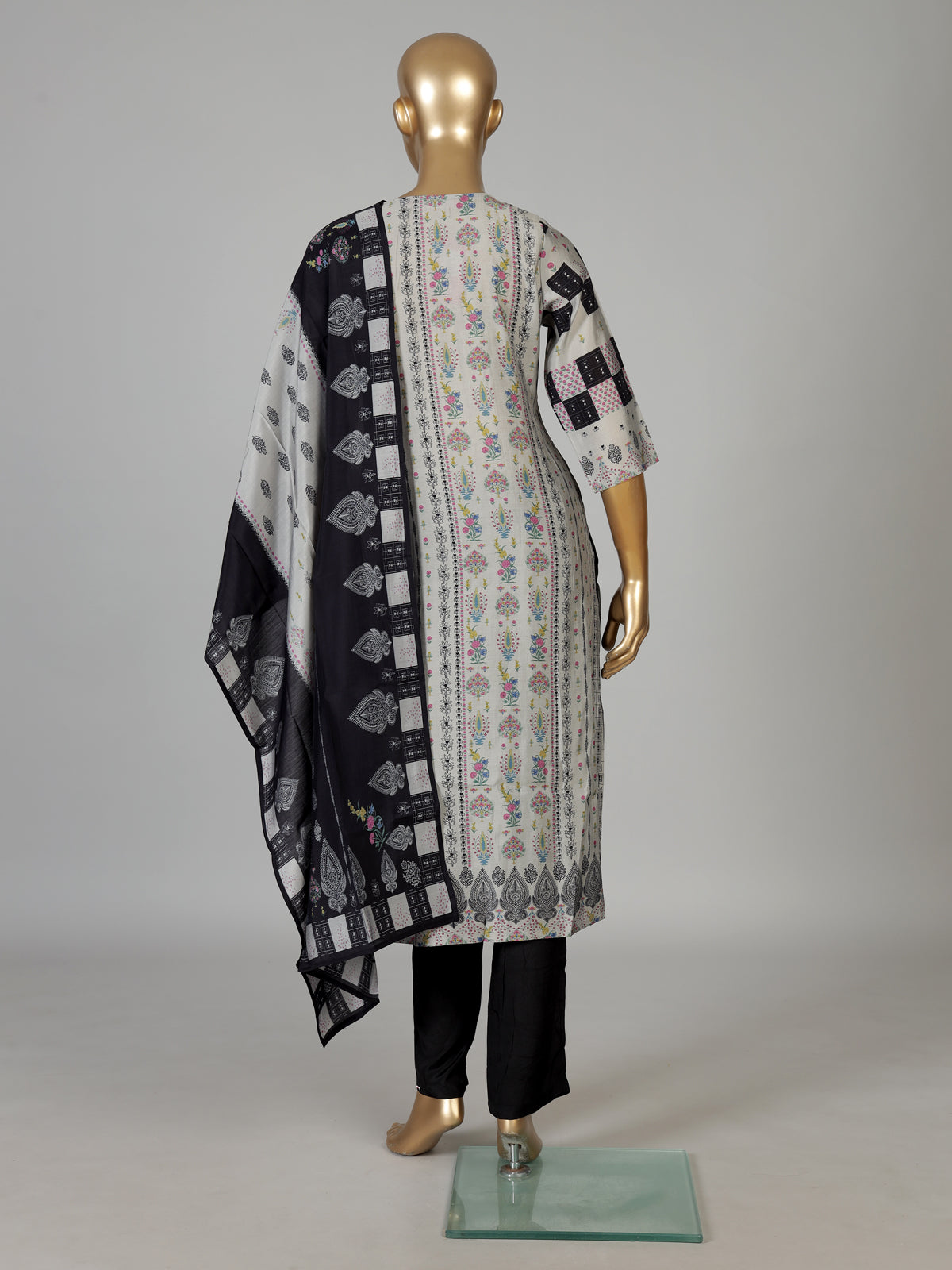 Dusty beige cotton silk kurti set with ethnic print