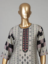 Dusty beige cotton silk kurti set with ethnic print