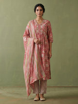 Onion pink cotton silk nyra cut kurti set