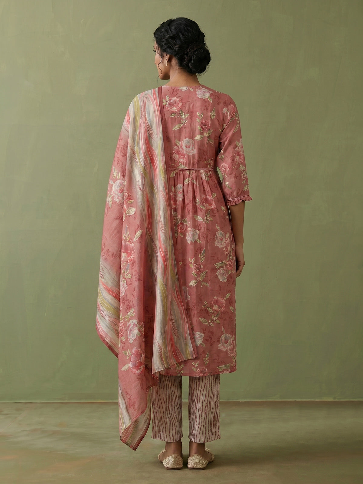 Onion pink cotton silk nyra cut kurti set