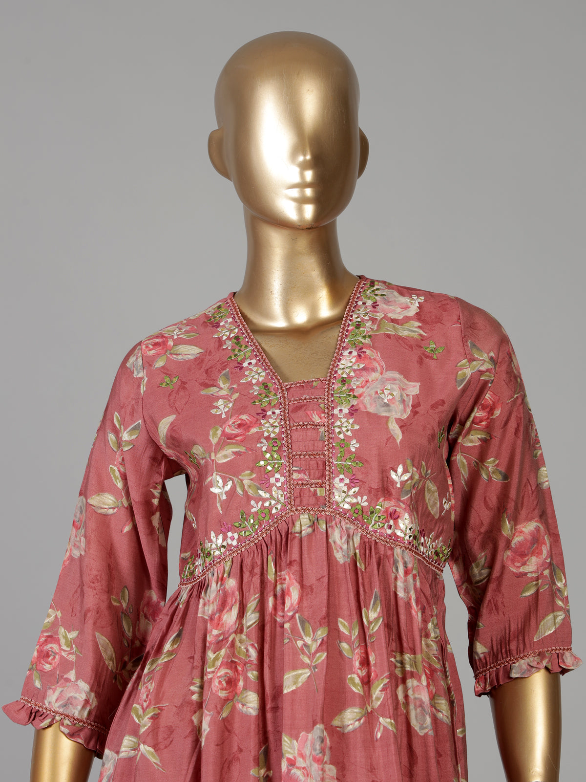 Onion pink cotton silk nyra cut kurti set