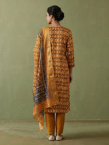 Mustard yellow silk printed kurti set with dupatta