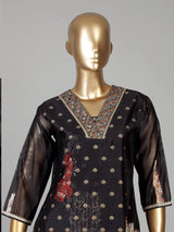 Black cotton silk festive kurti set with print