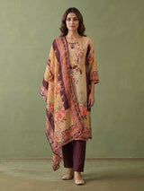 Yellow cotton silk festive kurti set with printed dupatta