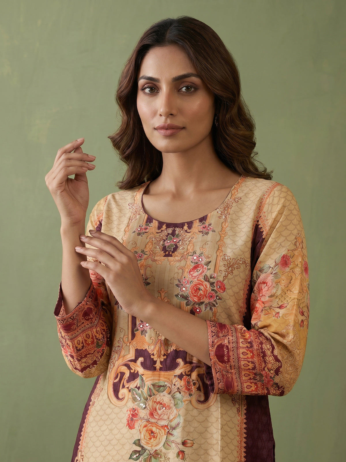 Yellow cotton silk festive kurti set with printed dupatta