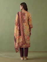 Yellow cotton silk festive kurti set with printed dupatta