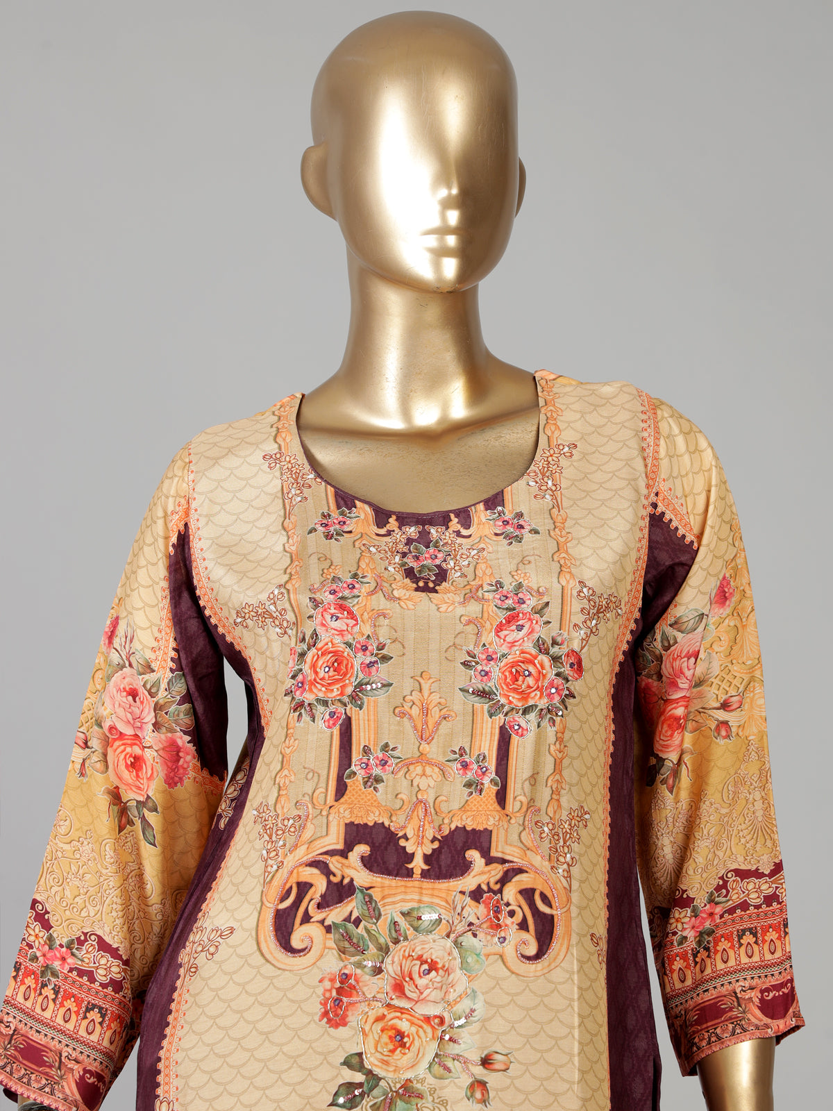 Yellow cotton silk festive kurti set with printed dupatta