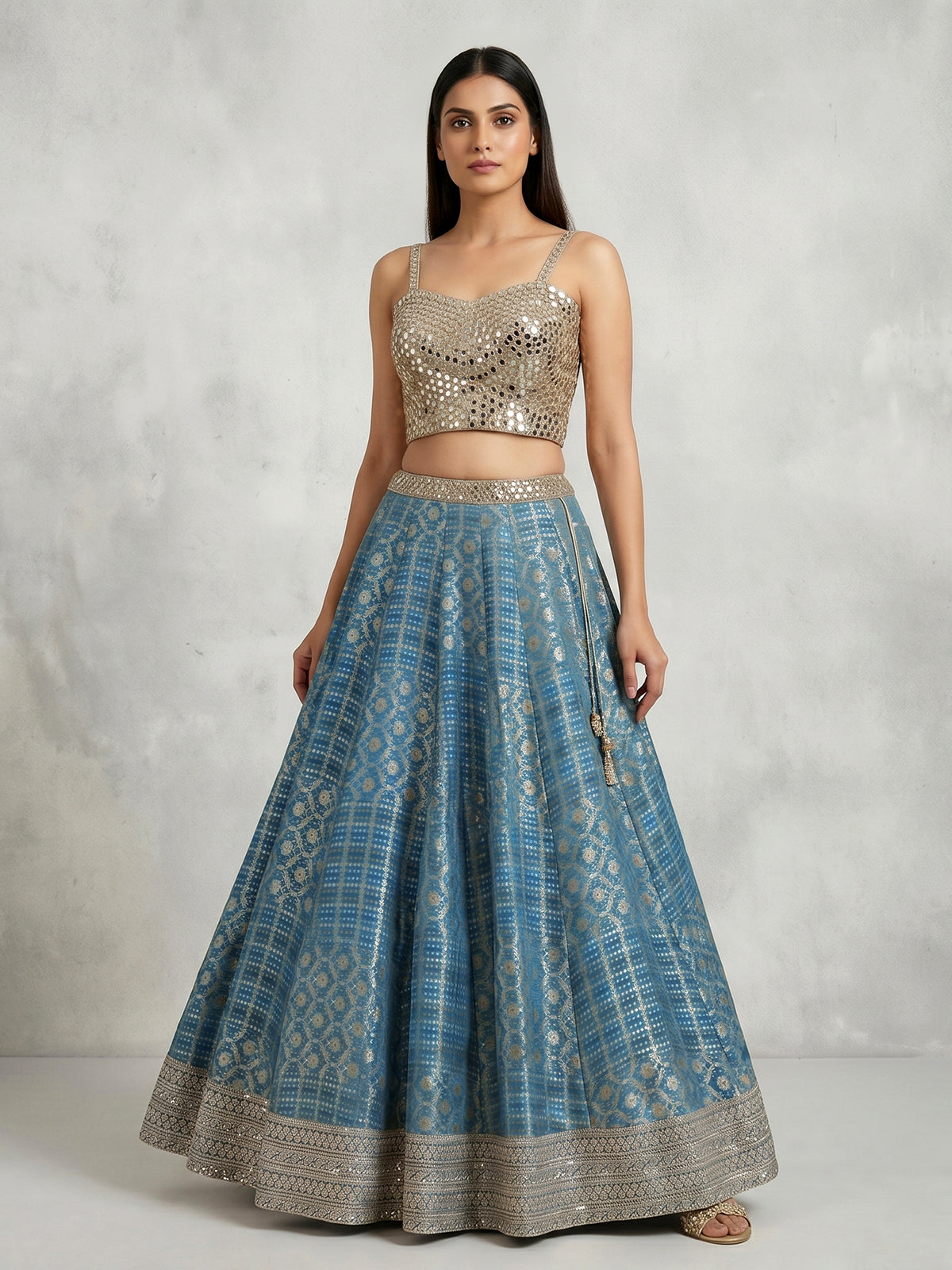 Rama blue banarasi silk wedding lehenga choli