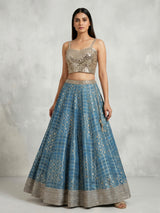 Rama blue banarasi silk wedding lehenga choli