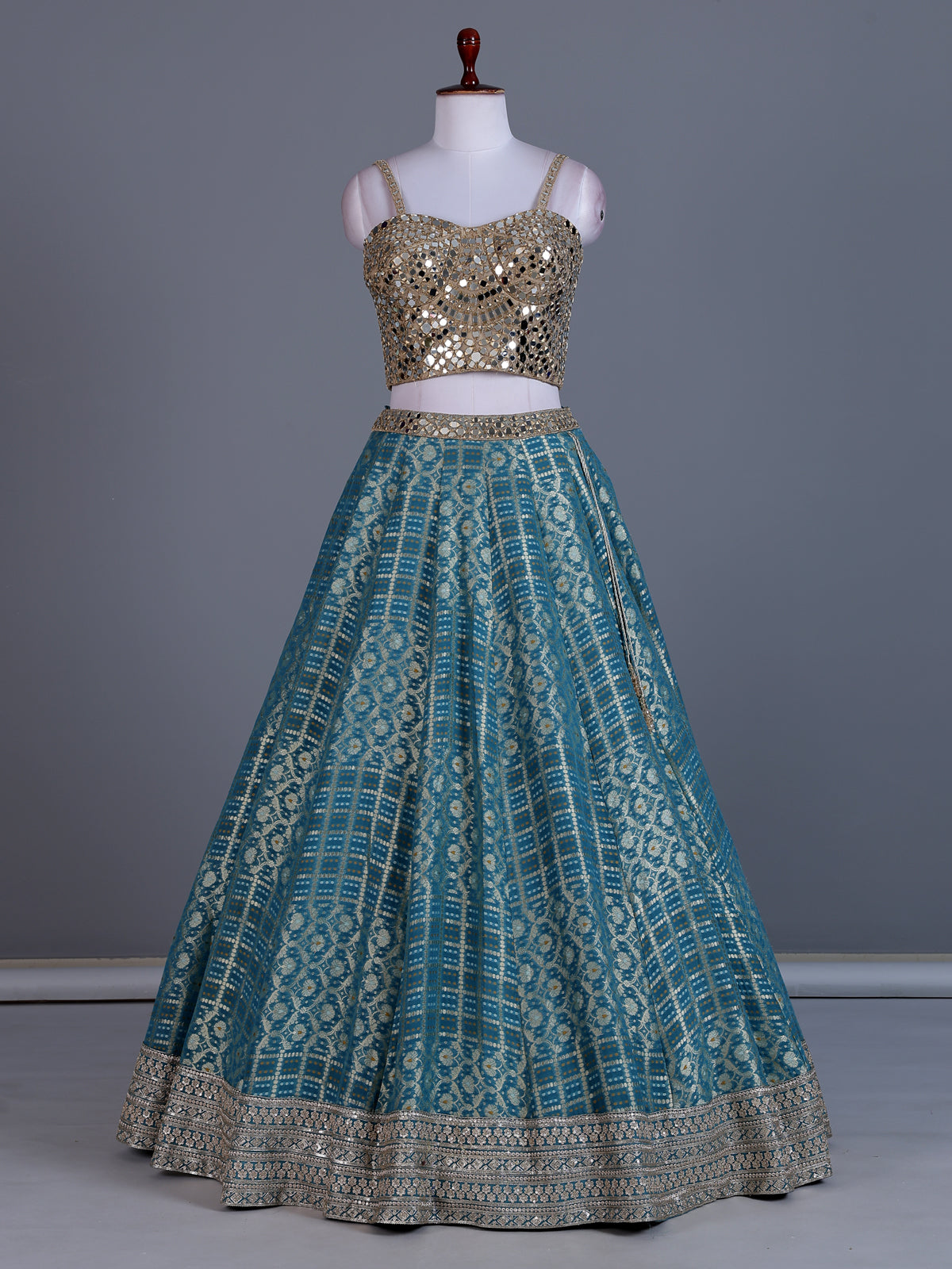 Rama blue banarasi silk wedding lehenga choli