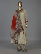 Cream tissue silk anarkali suit for wedding celebration