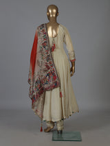 Cream tissue silk anarkali suit for wedding celebration