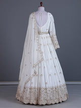 White silk embellished anarkali salwar suit for celebrations
