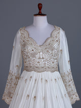 White silk embellished anarkali salwar suit for celebrations