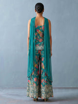 Firozi blue printed silk palazzo suit with dupatta