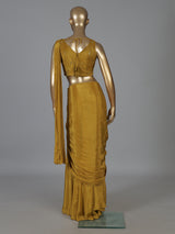 Mustard yellow tissue silk designer saree with mirror work