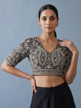 Black tissue silk designer saree with elegant embellishments