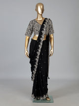 Black tissue silk designer saree with elegant embellishments