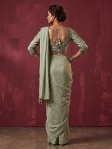 Pista green lycra designer ready to wear saree