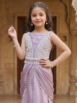 Pink crepe silk fusion palazzo suit with overlay