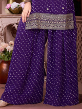 Purple bandhani printed georgette palazzo set with dupatta