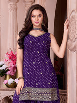 Purple bandhani printed georgette palazzo set with dupatta