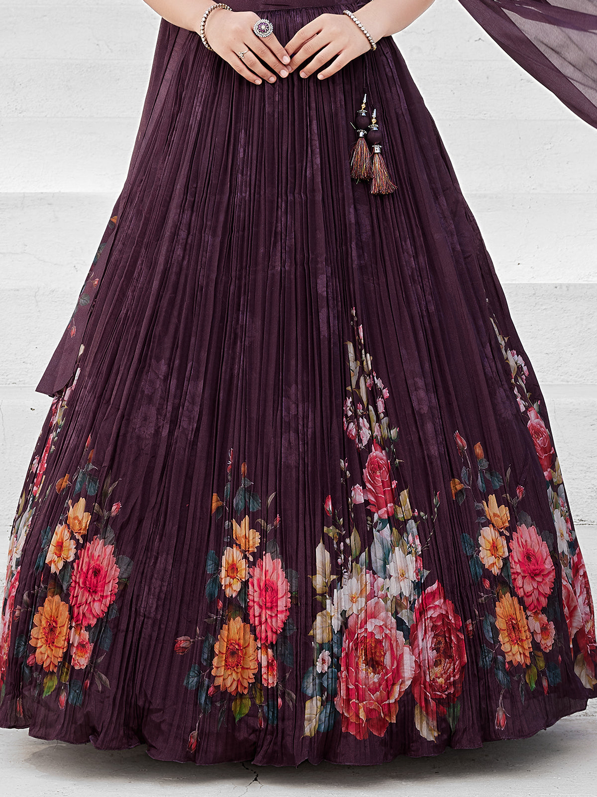 Wine embellished georgette silk lehenga choli
