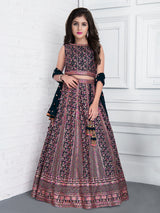 Navy art silk embroidered lehenga choli with dupatta
