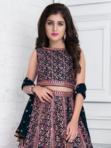 Navy art silk embroidered lehenga choli with dupatta