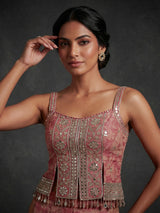 Onion pink floral designer palazzo suit with dupatta