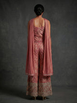 Onion pink floral designer palazzo suit with dupatta