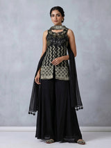 Black georgette silk embellished palazzo suit with dupatta