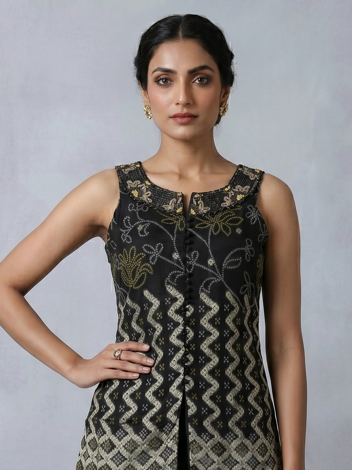 Black georgette silk embellished palazzo suit with dupatta